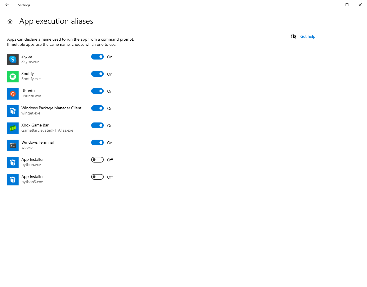 Windows aliases off